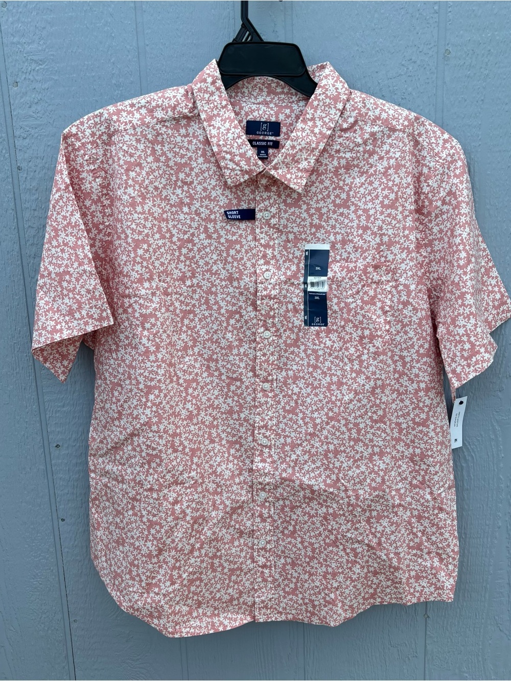 George Men's Short-Sleeve Pink Poplin Classic Fit Button-Up Shirt